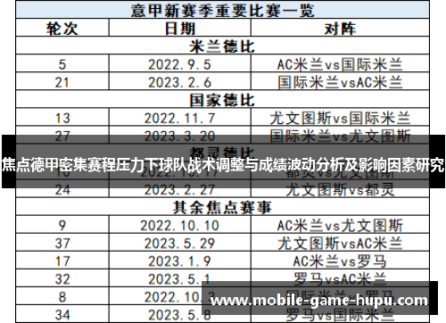 焦点德甲密集赛程压力下球队战术调整与成绩波动分析及影响因素研究