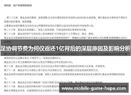 足协调节费为何仅返还1亿背后的深层原因及影响分析